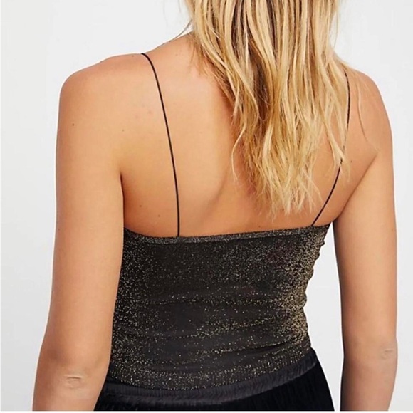 Free People Intimately Skinny Strap Brami Crop Top Black with Gold Sparkle XS/S - Picture 2 of 9